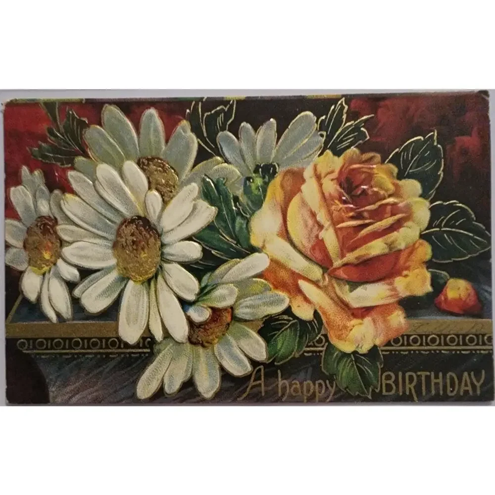 Lot Of Four Vintage Antique Embossed Postcards Flowers Birthday